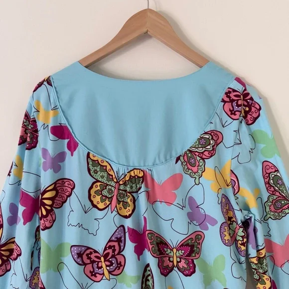 Nick & Nora Sleepshirt Nightgown Butterflies Blue Long Sleeve Pockets Size Large - Picture 6 of 10